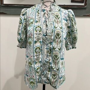 Crown & Ivy Green and Blue Botanical Blouse